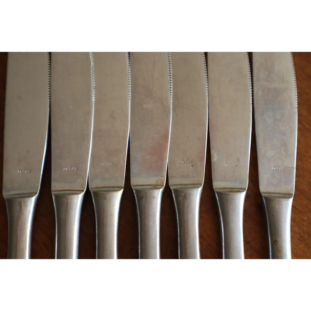Lot 7x Imperial International IIC DAVOS Stainless Black Floral Dinner Knive 8.6